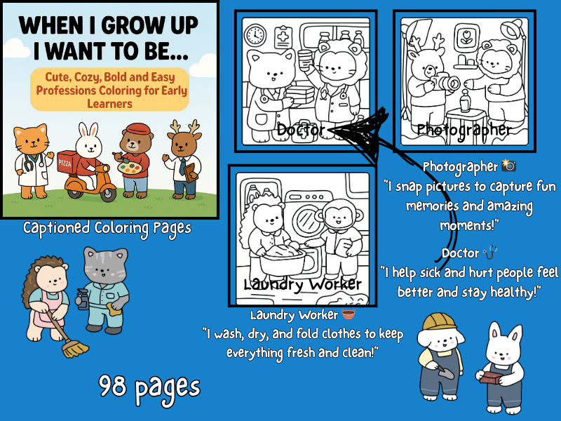 When I Grow Up I Want To Be...Cute, Cozy, Bold and Easy Professions Coloring For Early Learners