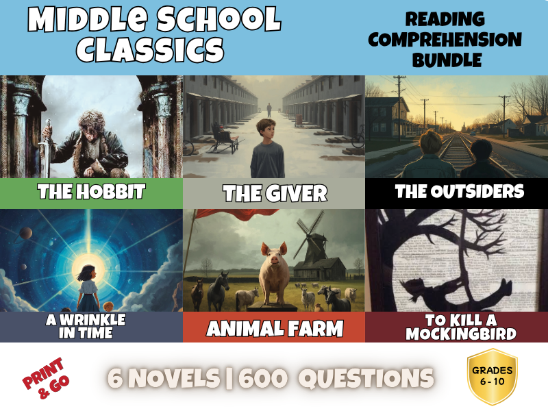 Middle School Classics Reading Comprehension Bundle | 5 Novel Studies KS3 Years 6-10