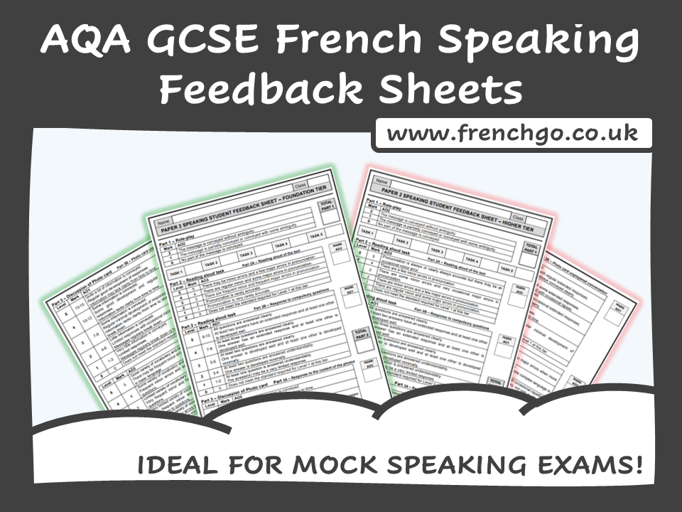 AQA GCSE FRENCH — Speaking Feedback Sheets