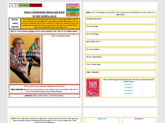 AS EDUQAS FRAMEWORK (HOMEWORK) SHEET 1: 'TIDE' MEDIA LANG AND REP
