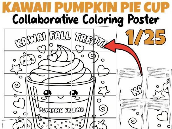 Kawaii Pumpkin Pie Cup Collaborative Poster | Cute Fall Thanksgiving Craft