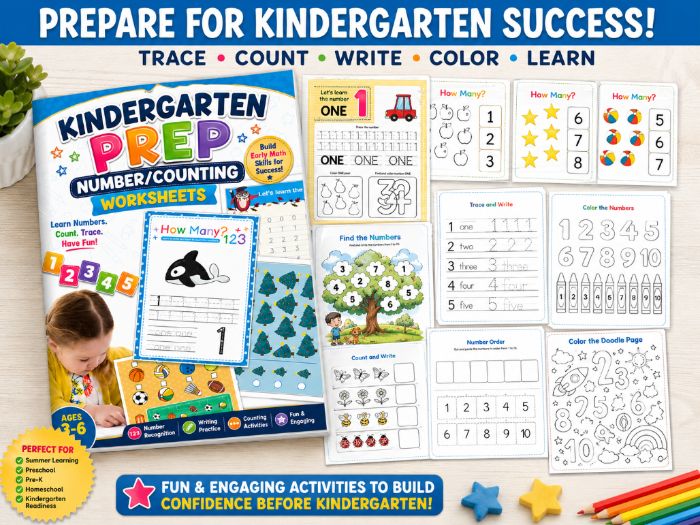 PreK Summer Prep Number & Counting Worksheets | Preschool Kindergarten Readiness Activities