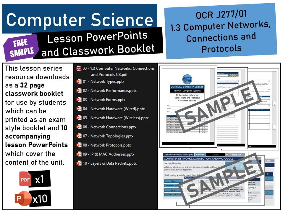 OCR GCSE Computer Science (J277) 1.3 Computer Networks, Connections and Protocols PowerPoints and Bo