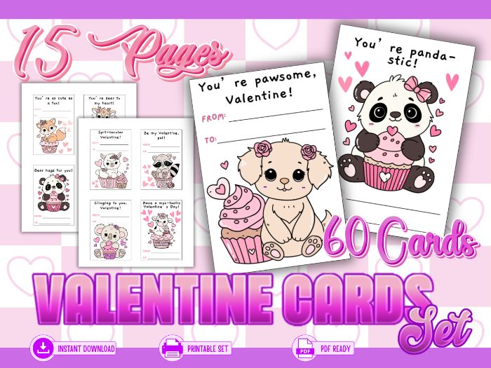 Valentine’s Day Cupcake Cards for Kids | Printable Classroom Valentines for PreK–2nd Grade