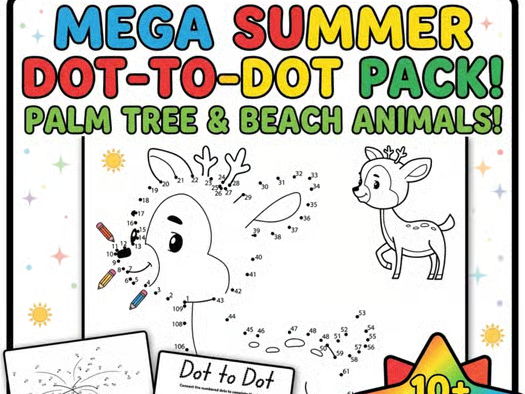 Summer Connect the Dots Worksheets | Ocean Life & Nature Dot-to-Dot Activity Boo