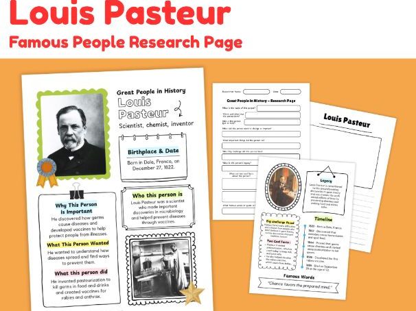 Louis Pasteur Biography Research Worksheets | Famous Scientist Study