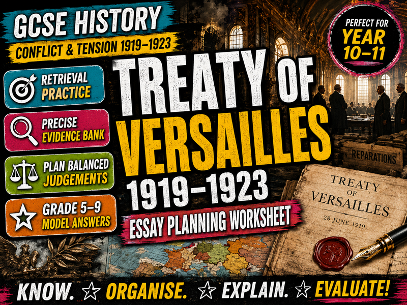 GCSE History Treaty of Versailles Essay Planning Worksheet