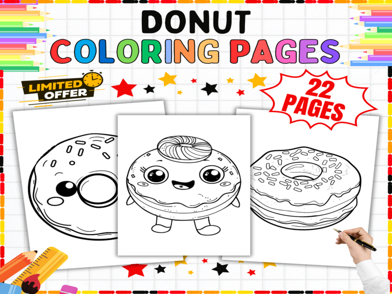 Donut Colouring Pages | 22 Printable Sweet Treats Worksheets for Kids Creative Art Activities