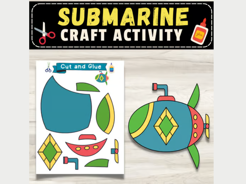 Submarine Craft Cut & Paste Activity: Summer Transportation Activities