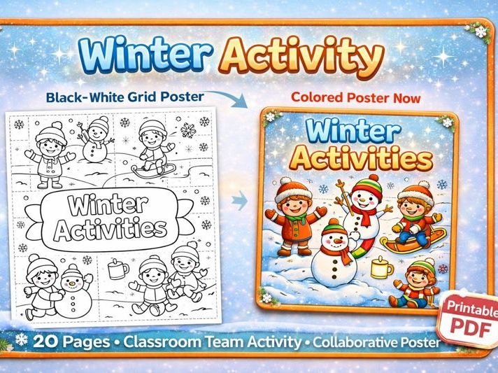 Winter Activities Collaborative Poster | 20-Piece Coloring & Assembly Activity