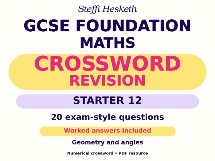 GCSE Foundation Maths Crossword Revision Starter 12