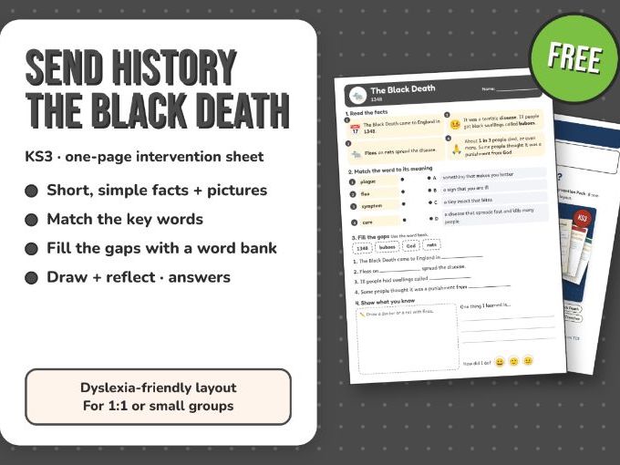 FREE KS3 History SEND Intervention Sheet: The Black Death (Dyslexia-Friendly)