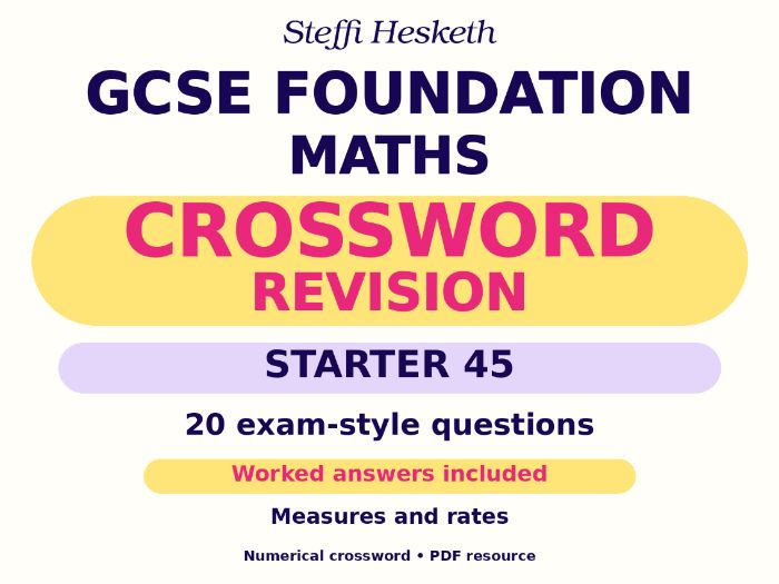 GCSE Foundation Maths Crossword Revision Starter 45