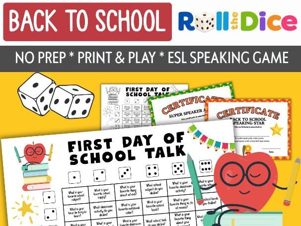 First Day of School TalK | Back to School Roll & Speak | ESL Dice Conversation