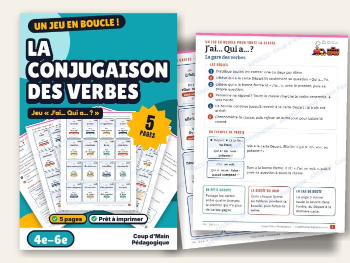 French Verb Conjugation I Have Who Has Game Grade 4-6 | J'ai… Qui a… ?