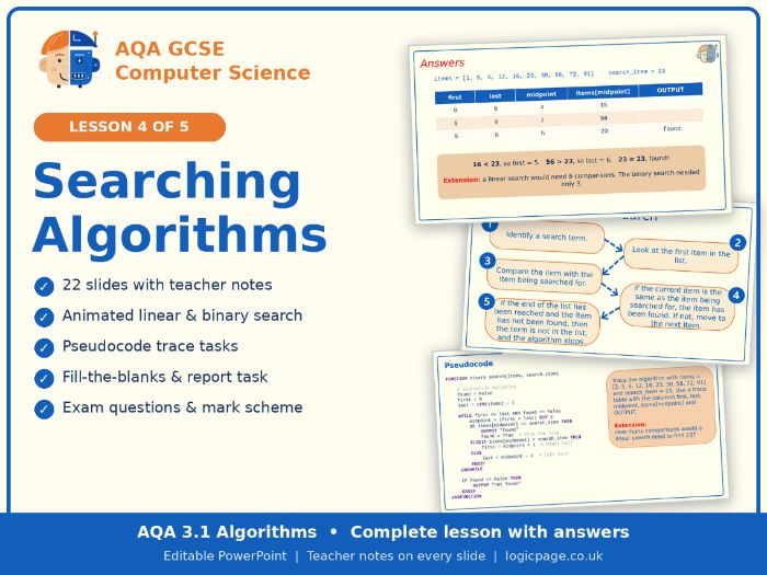 AQA GCSE Computer Science 3.1 Searching Algorithms Lesson