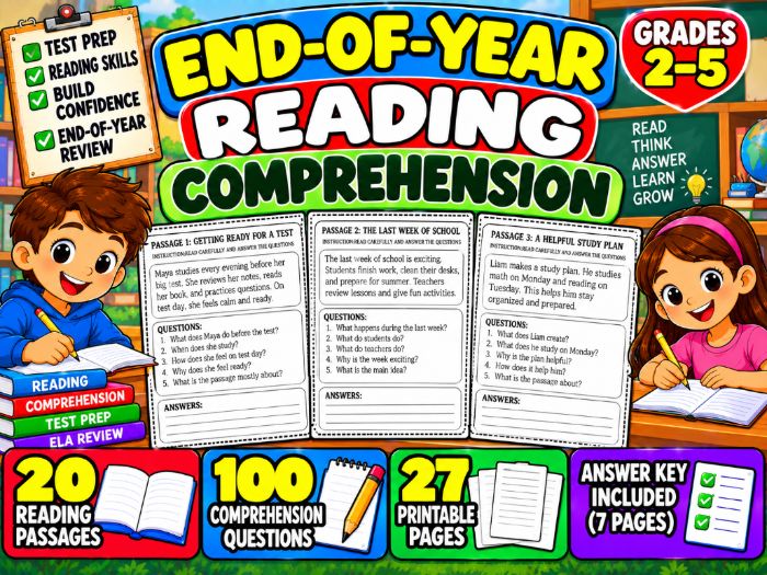 End-of-Year Reading Comprehension | 20 Passages with Answer Key