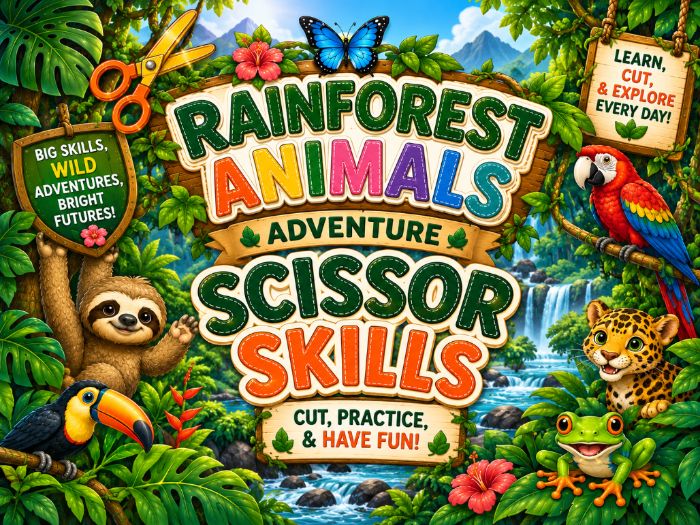 Rainforest Animals Scissor Skills Worksheets | Cutting Practice & Fine Motor Activities |Preschool–1