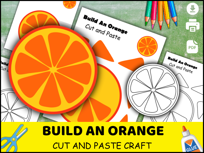 Orange Craft Printable | Fruit Cut and Glue Activity | Preschool Coloring Worksheet PDF
