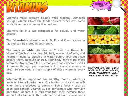 NEW GCSE PE - Vitamins research fact sheet