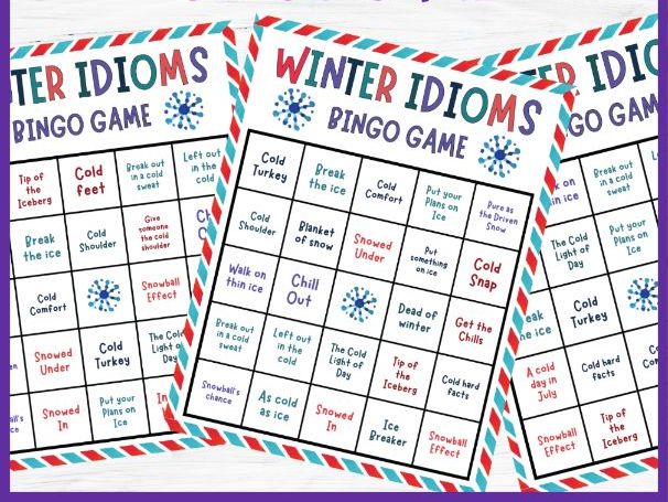 No Prep Winter Idioms Bingo | Fun Holiday ELA Figurative Language Activities