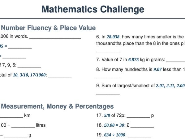 Year 5 Maths Challenges A to Z