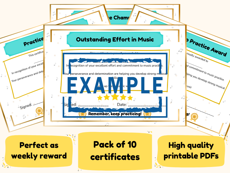 Music Practice Certificates: 10 Weekly Reward Certificates for Effort & Practice (Printable)