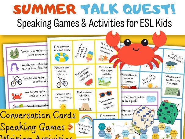 Summer Speaking Games for ESL Students | Conversation Cards & Oral Language