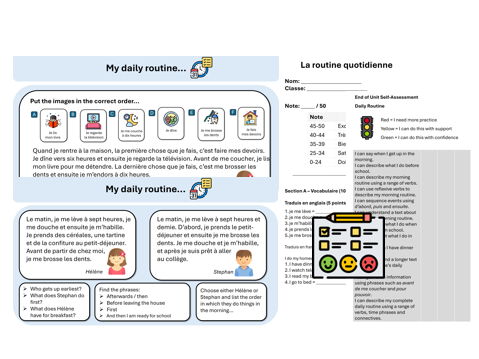 Daily Routine (French) – Teaching & Assessment Package