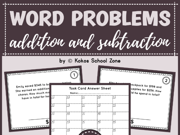 3-Digit Addition & Subtraction with Regrouping | Word Problem Task Cards | KS2 Maths