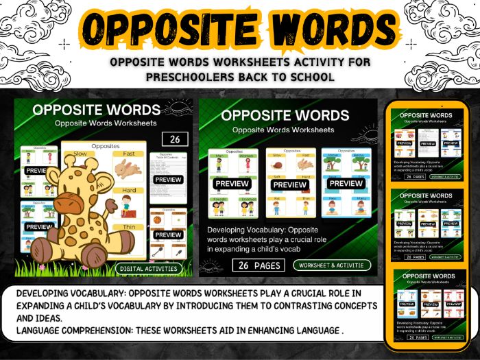 Opposite Words Worksheets back to school activities for kids