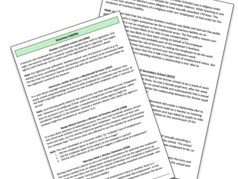 Vicarious liability - case and statute list for AQA A-level law