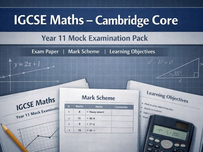 IGCSE Maths Cambridge Core Exam Paper + Mark Scheme + Learning Objectives (Year 11, 90 Marks)