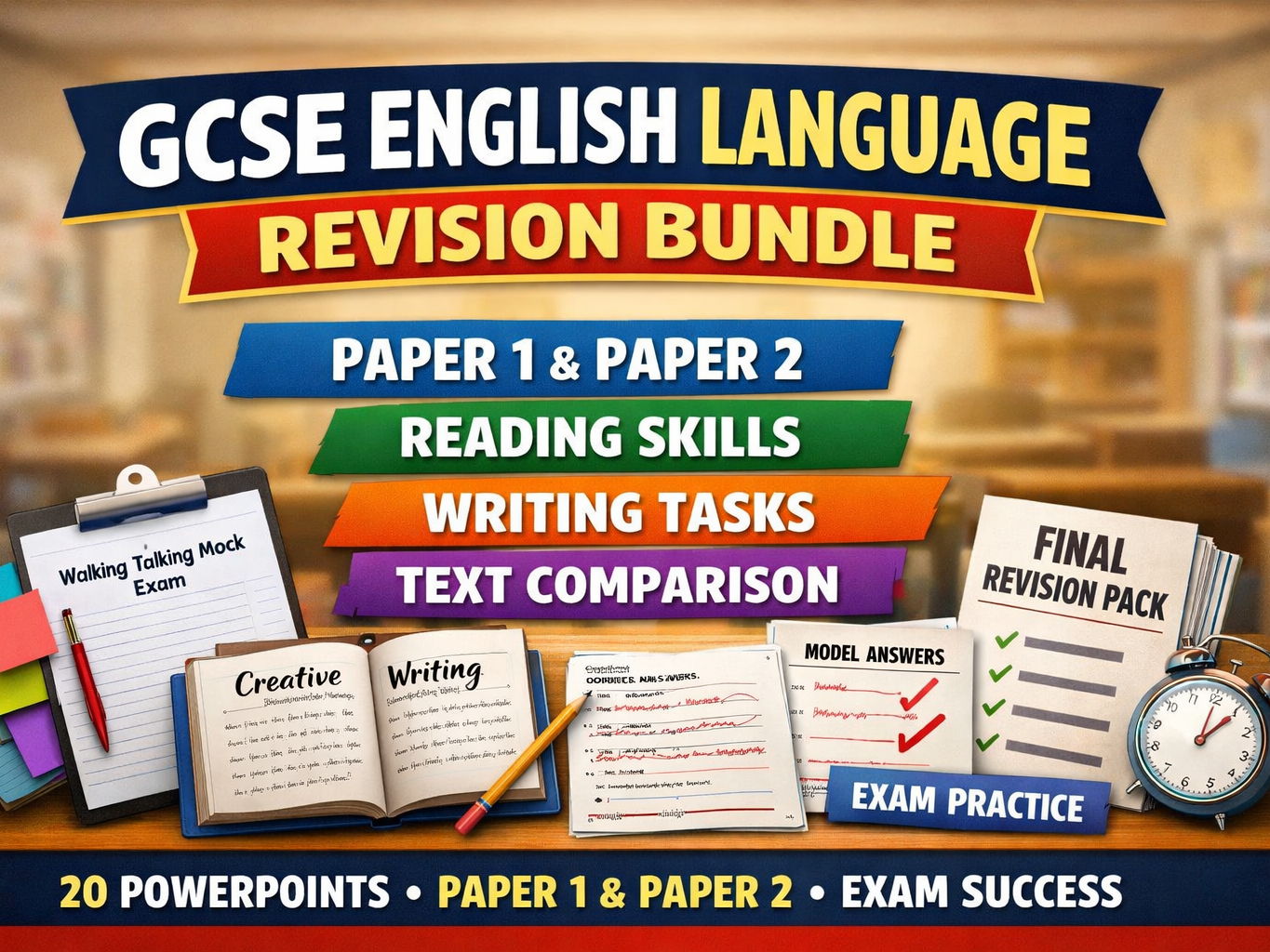 GCSE English Language Bundle 2026/2027 – 20 PPT Lessons for Paper 1 & 2 (Reading, Writing, Comparison & Creative Masterclasses · Printable)
