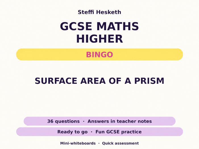 Surface Area of a Prism GCSE Maths Higher Bingo