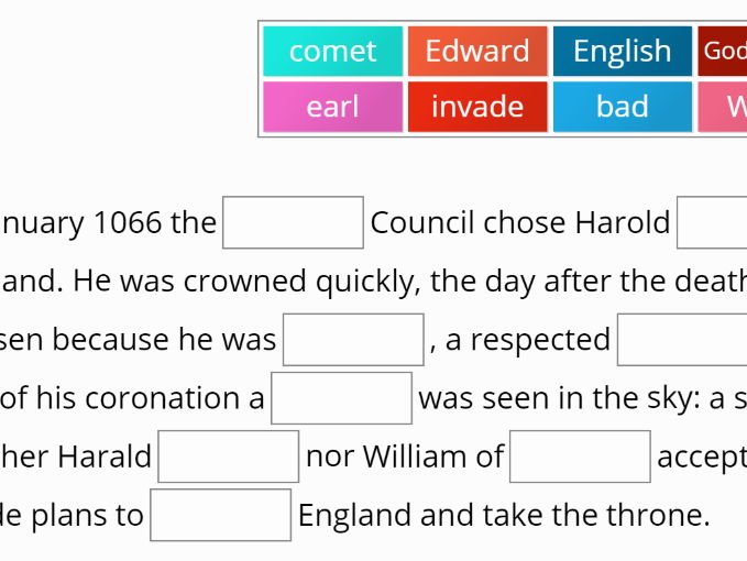 Claimants to the Throne - January 1066 Fill-in-the-Gaps