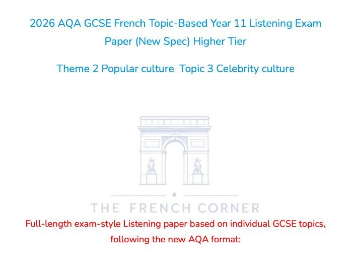 2026 AQA GCSE French Higher Listening Paper 2.3 Celebrity culture with Realistic Exam Audio