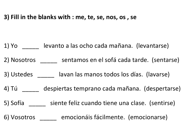 Spanish Reflexive Verbs, | Verbos Reflexivos | Present Tense Worksheets