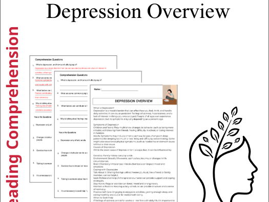 Depression Age-Appropriate Overview Reading Comprehension Passages & Questions Worksheets