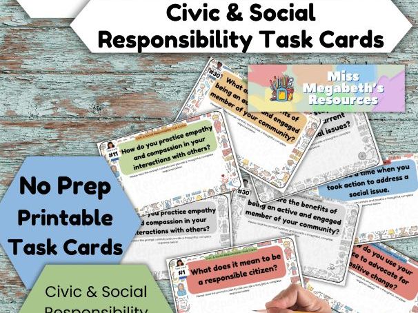 Learning Strategies 4.0: Civic & Social Responsibility Task Cards | No Prep | Printable PDF