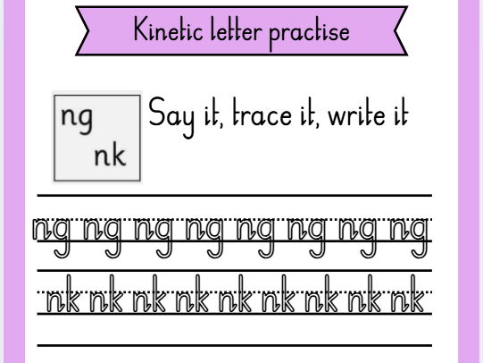 Kinetic letters RWI handwriting practise (set 1)