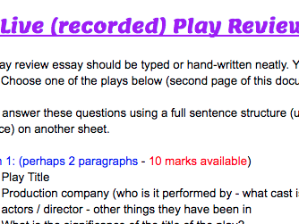 Live Theatre (Play) Review Task - Essay Template