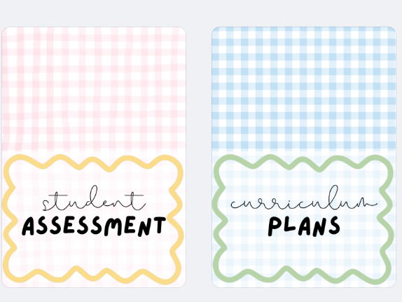 Gingham Teacher Binder File Covers Set