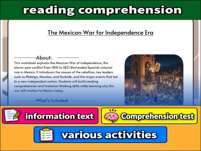 The Mexican War for Independence Era  & Comprehension Test
