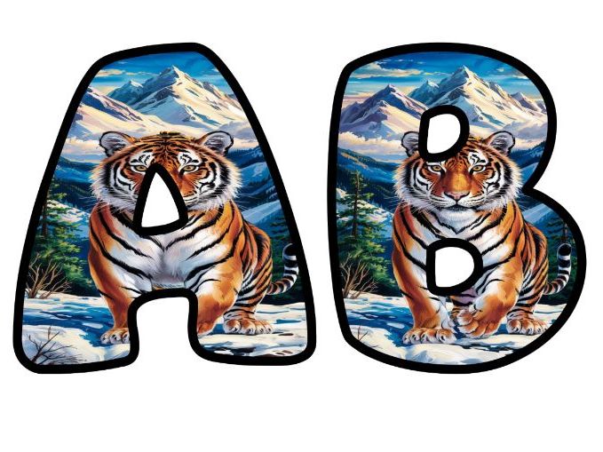 Tiger Snow Mountains Alphabet Letters | Classroom Bulletin Board Display, A-Z 0-9 and Signs