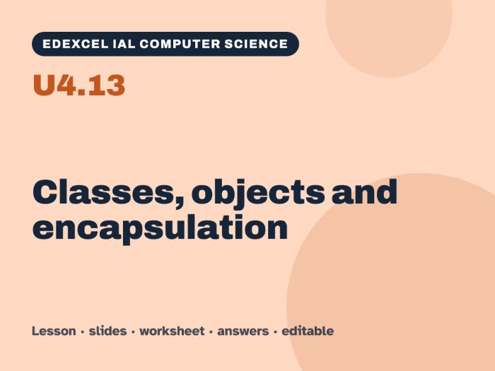 Edexcel IAL Computer Science – U4.13 Classes, objects and encapsulation – Lesson & Worksheet