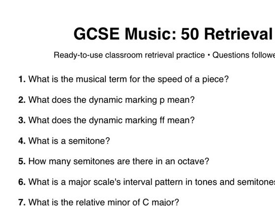 50 Ready-to-Use GCSE Music Retrieval Questions