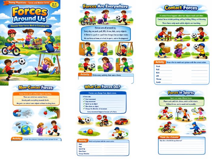Forces Around Us | Forces and Motion Activities Workbook | KS2 Science | Ages 8–9 | Printable PDF