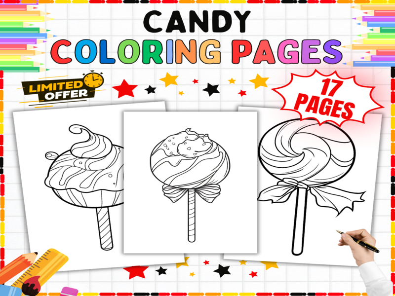 Candy Colouring Pages for Kids | Dessert Theme Activities | Sweet Shop Art Drawing Sheets