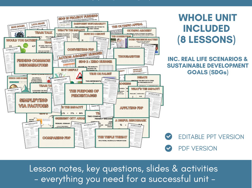 Fractions, Decimals & Percentages | Whole Unit | Lesson Notes, Slides & Activities